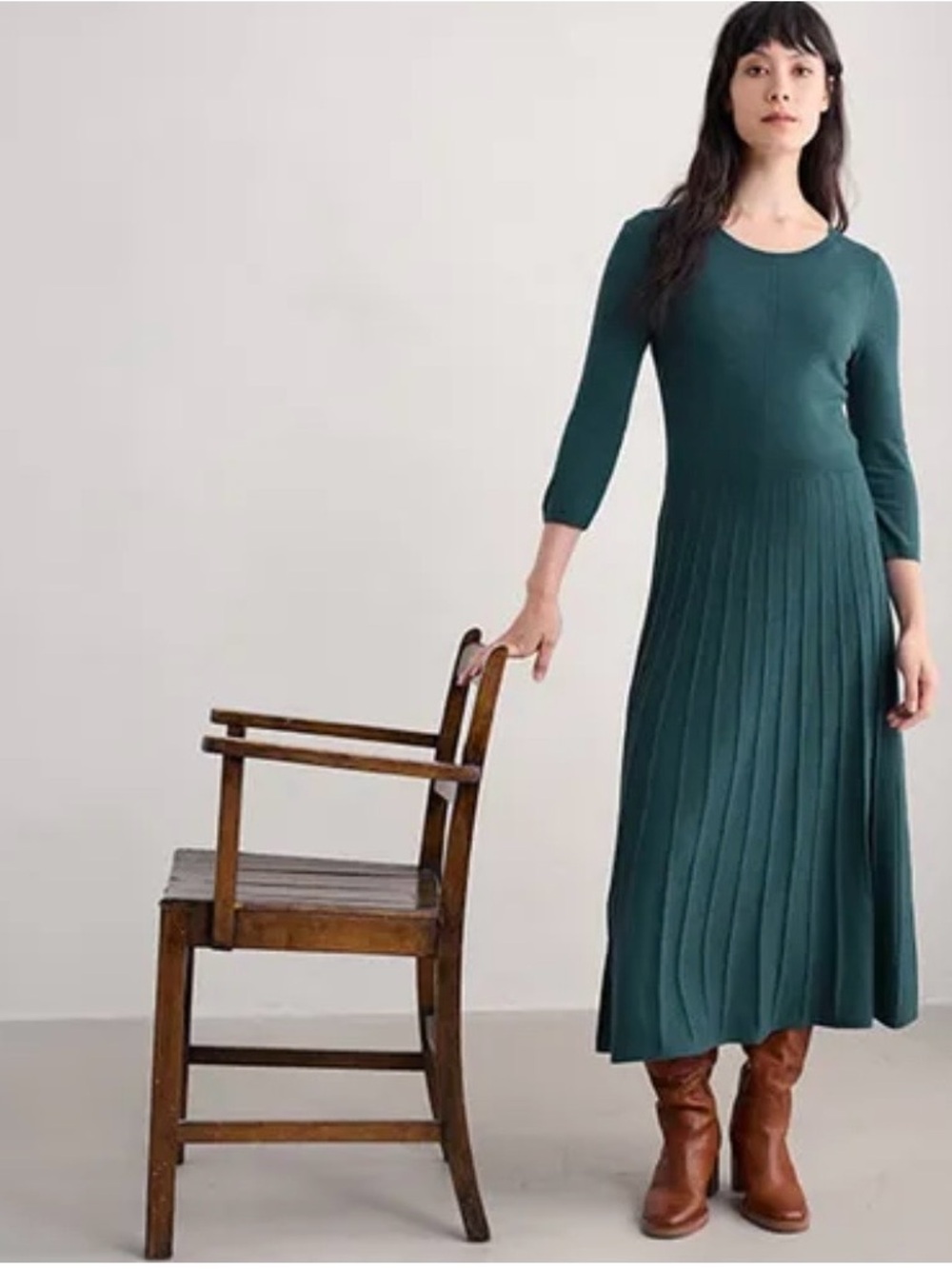 Seasalt Cornwall Women's Long Pleated Knit Dress in Teal
